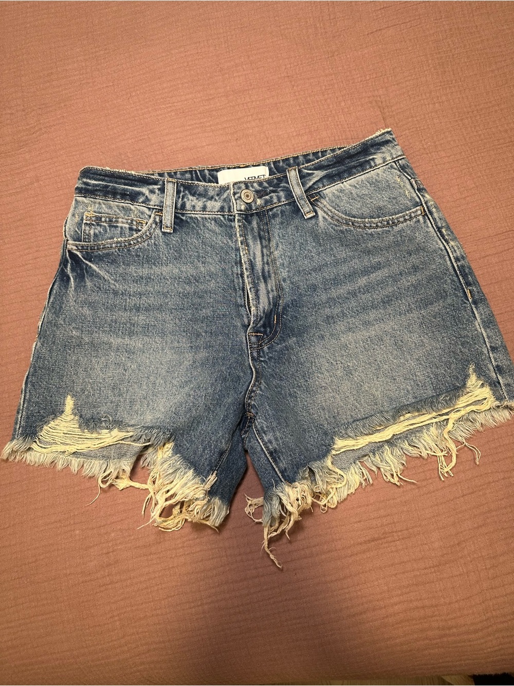 Velvet Distressed Blue Denim Cutoff Shorts